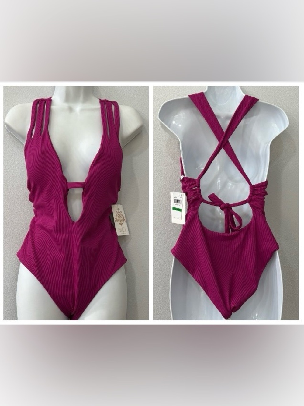 BECCA Magenta Ribbed One-Piece Swimsuit